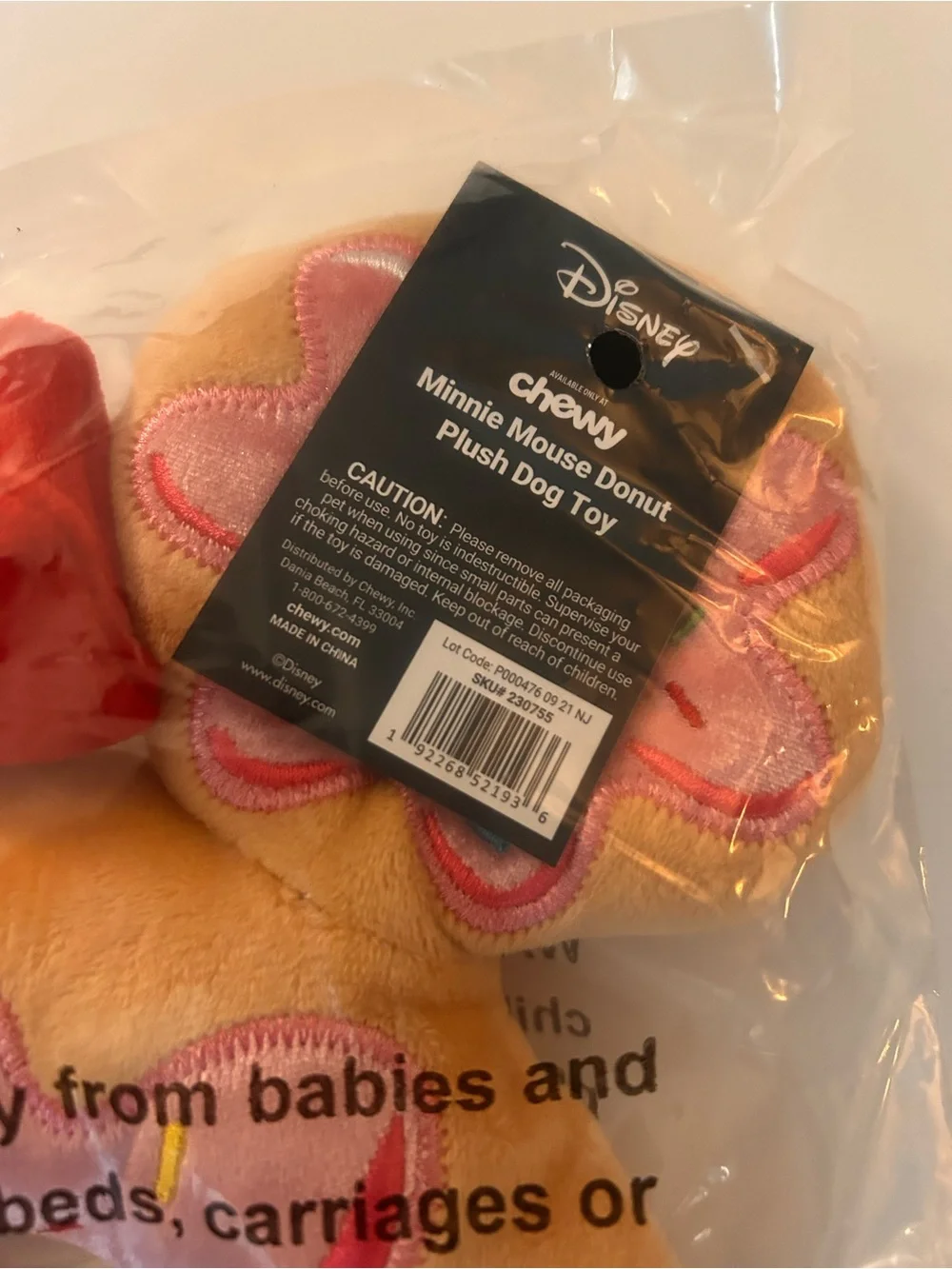 Disney Minnie Donut Plush Dog Toy - Pink Icing with Red Bow